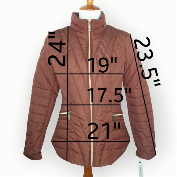 Kenneth Cole Quilted Puffer Jacket Size Medium Pecan Gold Zipper Retro NWT - Picture 2 of 11